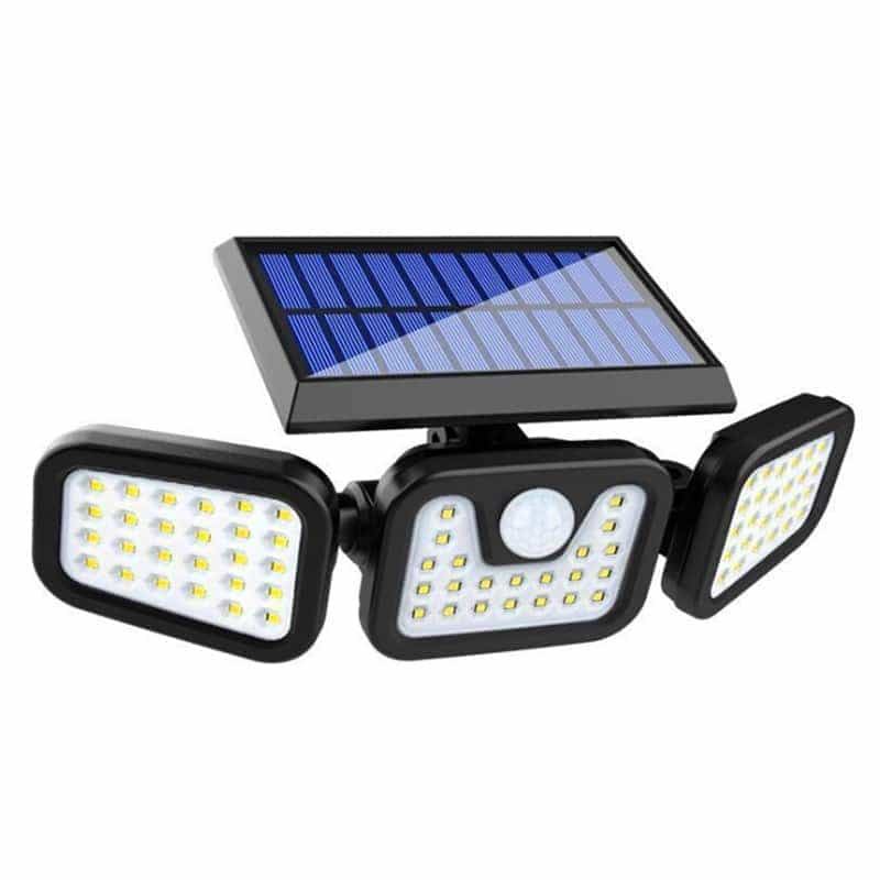 გარე განათება მზის პანელით და მოძრაობის სენსორით სამმაგი