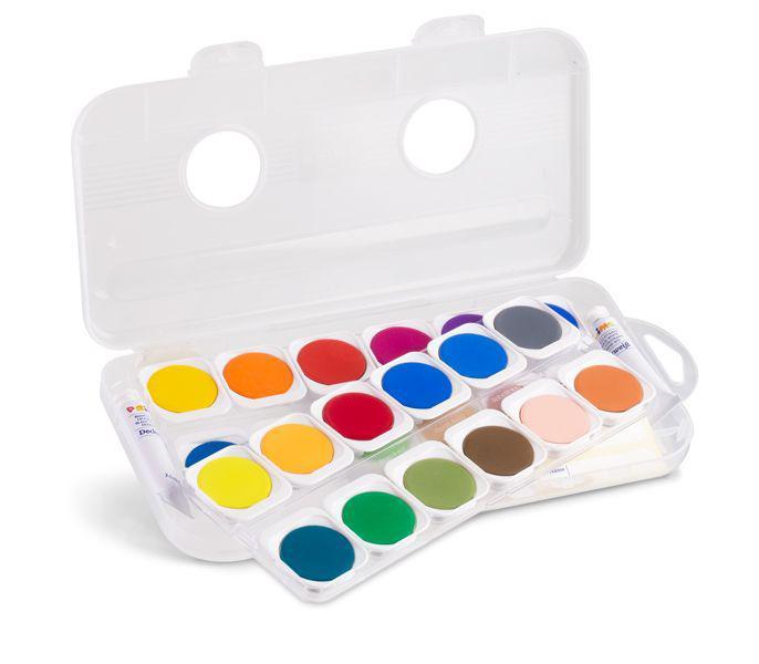 აკვარელი 24 fine watercolour tablets diametre 30 mm PP box 1 brush and 2 white tubes 75 ml poster paint